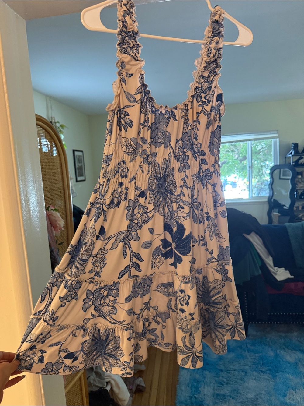 Urban Outfitters White Dress with Blue Floral Print Sundress